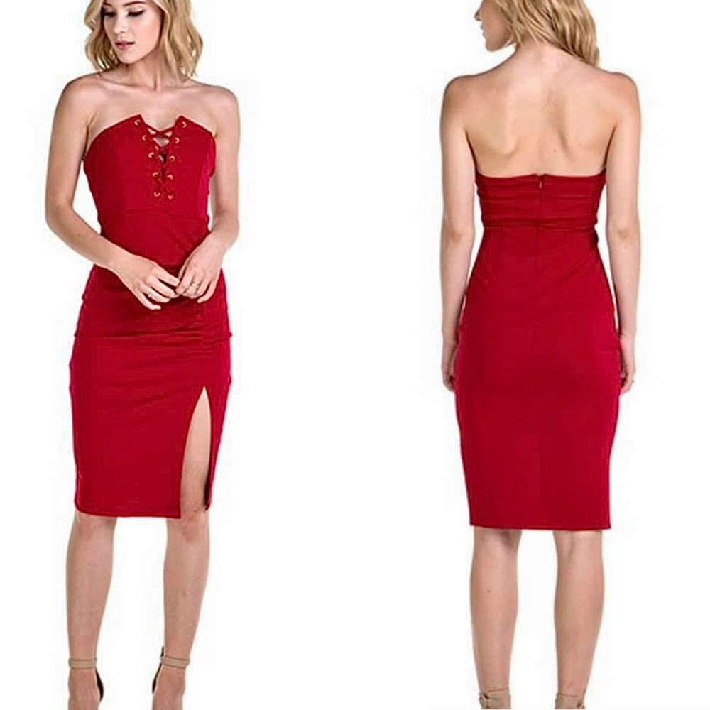 Dark Red Strapless Dress
